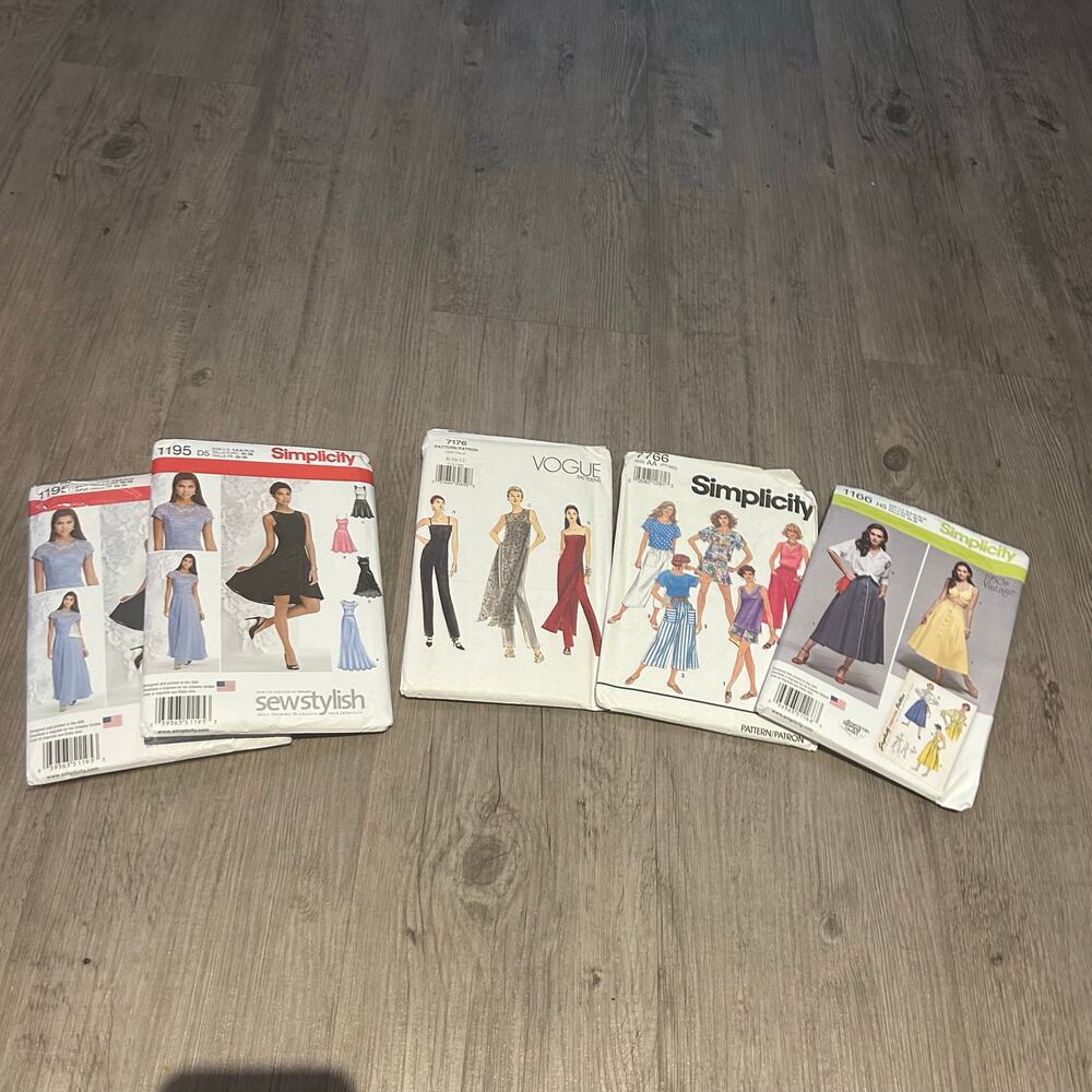 Lot of 5 Sewing Patterns Simplicity 1195 7766 1166 Vogue 7170 Dress Skirt Tops